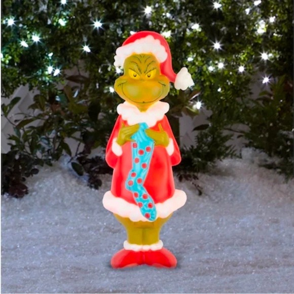 Other - Grinch Christmas Yard Decoration Lighted Blow Mold Santa Hat Stocking Outdoor